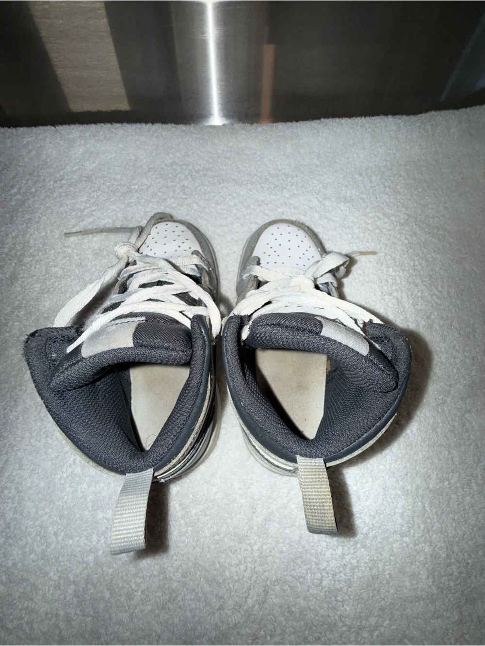 Nike Air Jordan’s Kids Gray & White High-Top Sneakers Size: 8C